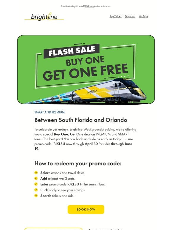 ? Brightline West is here & so is your BOGO deal.