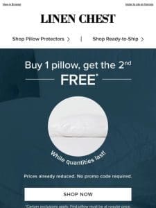 Buy 1 Pillow， Get 1 FREE* – For a Limited Time!