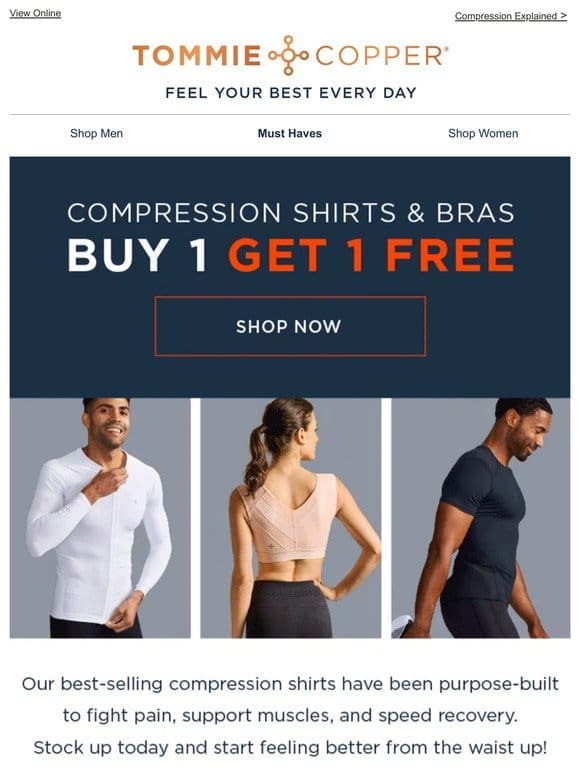 Buy One Get One Free | Compression Shirts & Bras!