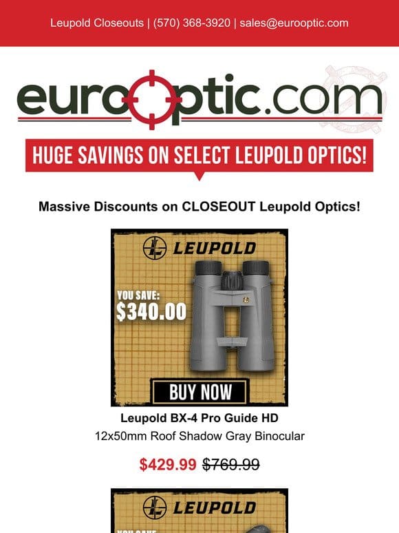 CLOSEOUTS: Huge Savings on Select Leupold Optics!