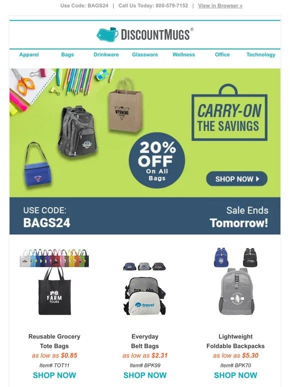 Carry On the Savings， Save Big on Bags!