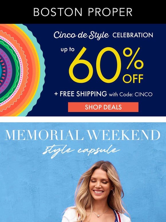 Cinco de Style Sale up to 60% off + Free Shipping.