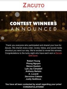 Contest Winners Announced Inside! Customer Appreciation Week!