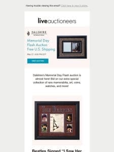 Dalshire International | Memorial Day Flash Auction | Free U.S. Shipping
