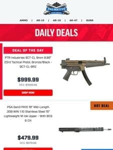 Deal of the Day! | PTR Industries 9CT-CL 20rd Pistol $999.99! Limited Inventory!
