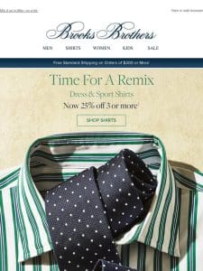 Dress & sport shirts: 25% off 3 or more