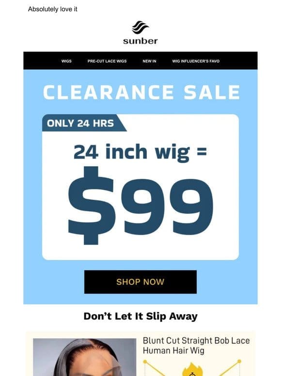 Duty-free! & Clearance: 24-inch wig= $99