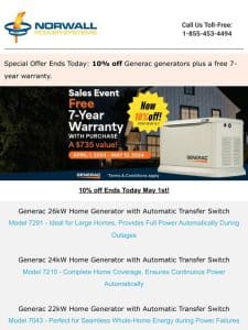 ENDING Today May 1st | Get 10% OFF + FREE 7-Year Extended Warranty