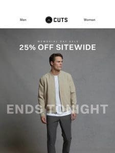 ENDS TONIGHT: 25% Off Sitewide