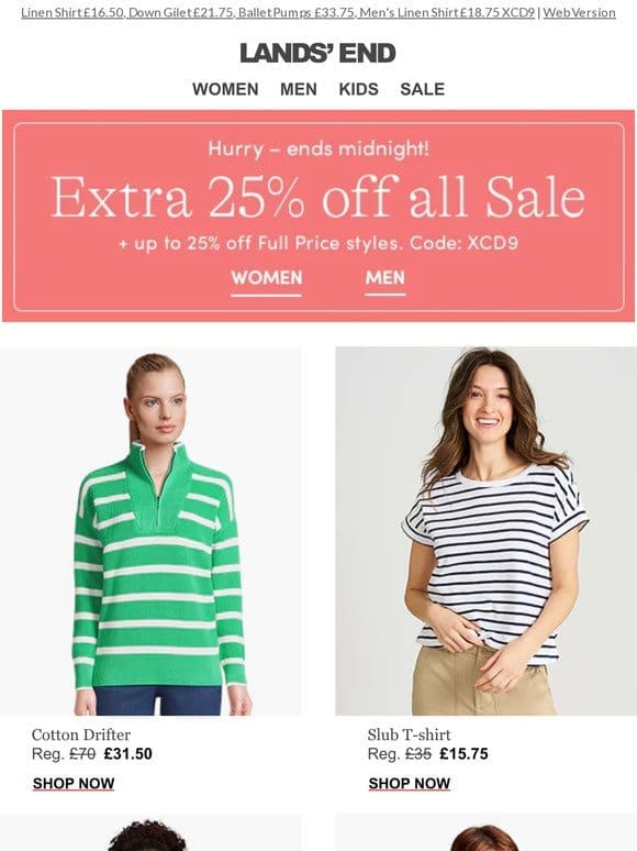 EXTRA 25% OFF Sale savings ends midnight!