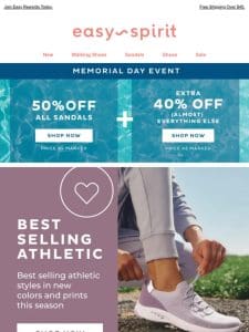 EXTRA 40% OFF Athletic | 50% OFF All Sandals