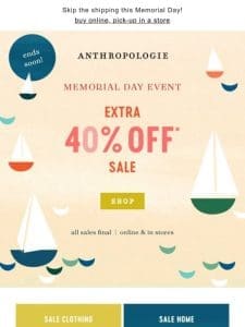 EXTRA 40% OFF is setting SALE