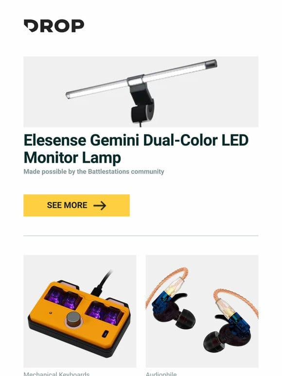 Elesense Gemini Dual-Color LED Monitor Lamp， DOIO Haptic Macro Pad With Haptic Feedback & Buzzer Mode， Akoustyx R-120 Studio Reference IEM and more…