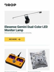 Elesense Gemini Dual-Color LED Monitor Lamp， DOIO Haptic Macro Pad With Haptic Feedback & Buzzer Mode， Kailh Speed Silver MX Mechanical Switches and more…