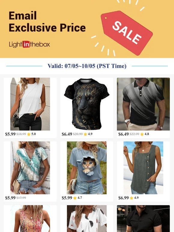 Email Exclusive-Get Basic Women’s Tops at USD $5.99