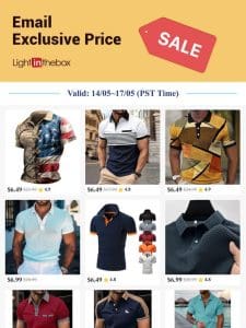 Email Exclusive-Get Men’s Button Up Polos at USD $6.49