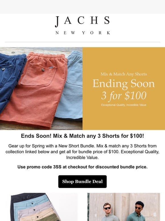 Ends Soon! Pick 3 Shorts for $100