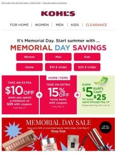 Ends TONIGHT: Extra $10 off Memorial Day Savings!