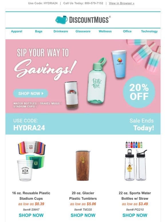 Ends Today: 20% Off Hydration Products