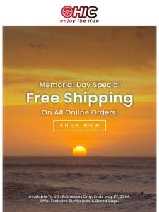 Ends Tomorrow! FREE Shipping – Memorial Day Weekend!