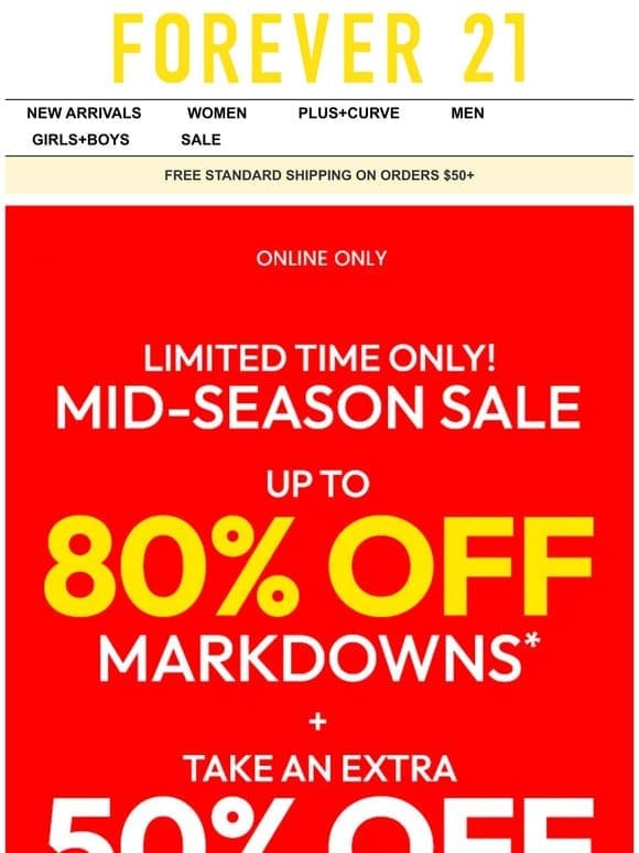 Ends Tomorrow! Up to 80% Off Markdowns