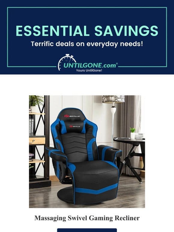 Essential Savings – 54% OFF Massaging Swivel Gaming Recliner