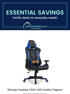 Essentials Savings – 52% OFF Massage Gaming Chair with Lumbar Support