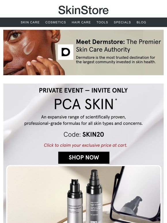 Exclusive pricing on PCA SKIN’s hydrating routine at Dermstore
