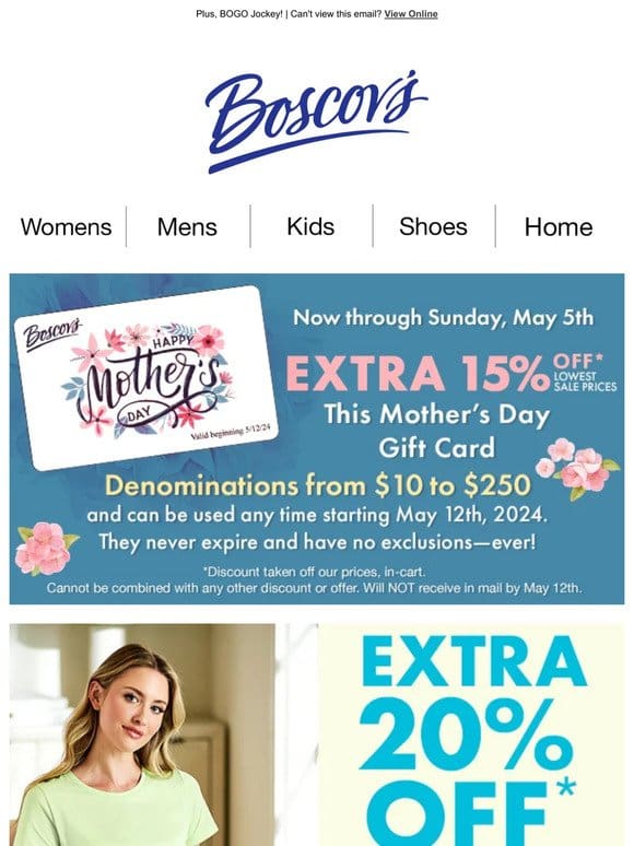 Extra 15% OFF Mother’s Day Gift Card Starts Now!