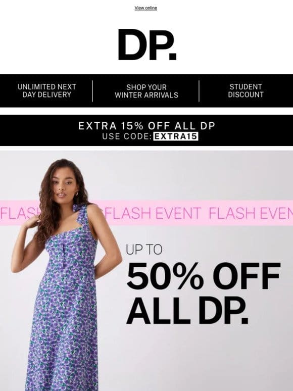 Extra 15% off + up to 50% off DP