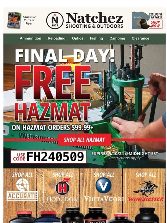 FINAL DAY for Free Hazmat on Hazmat Orders $99.99+
