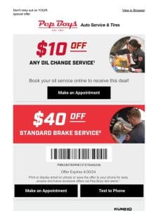 FINAL DAYS: $10 off any oil change