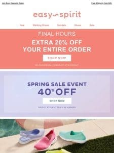 FINAL HOURS: EXTRA 20% OFF Order + 40% OFF Spring Styles