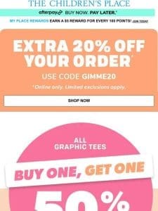 FLASH SALE: BUY one， GET one 50% OFF – ALL GRAPHIC TEES!