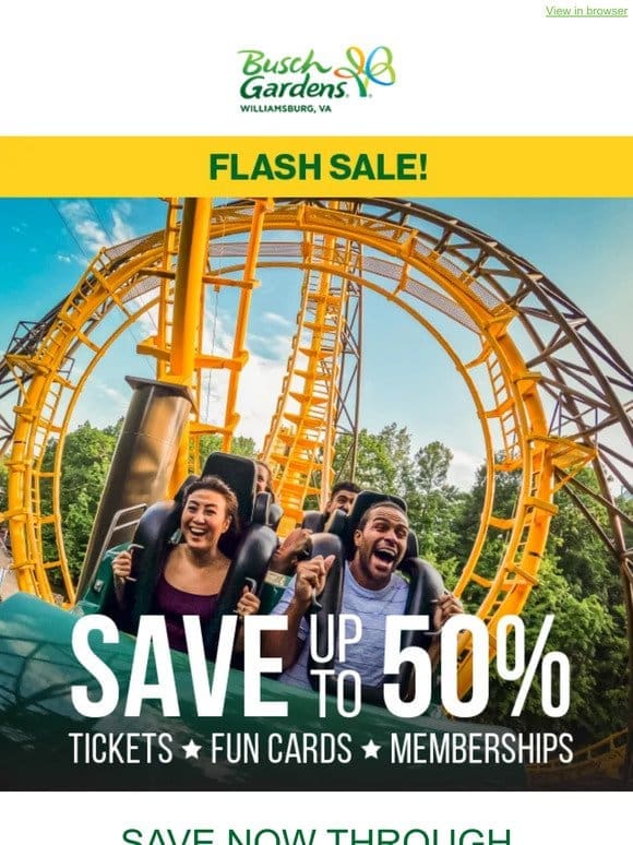 FLASH SALE! Save Up to 50% on Tickets， Fun Card & Memberships