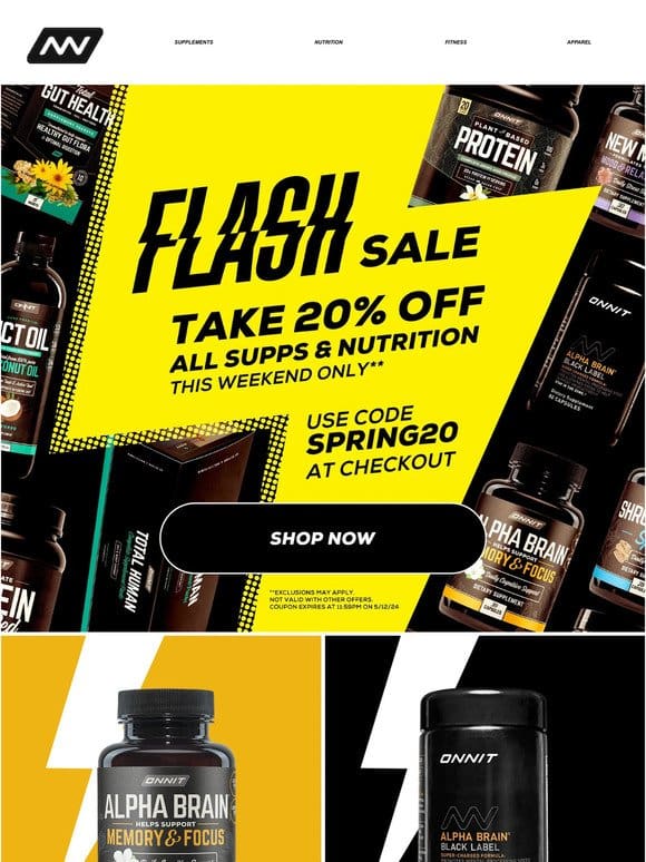 FLASH SALE: Take 20% OFF ALL Supplements & Nutrition