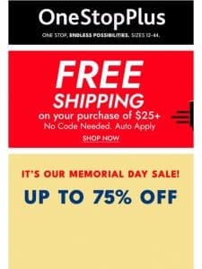 FREE SHIPPING + up to 75% off