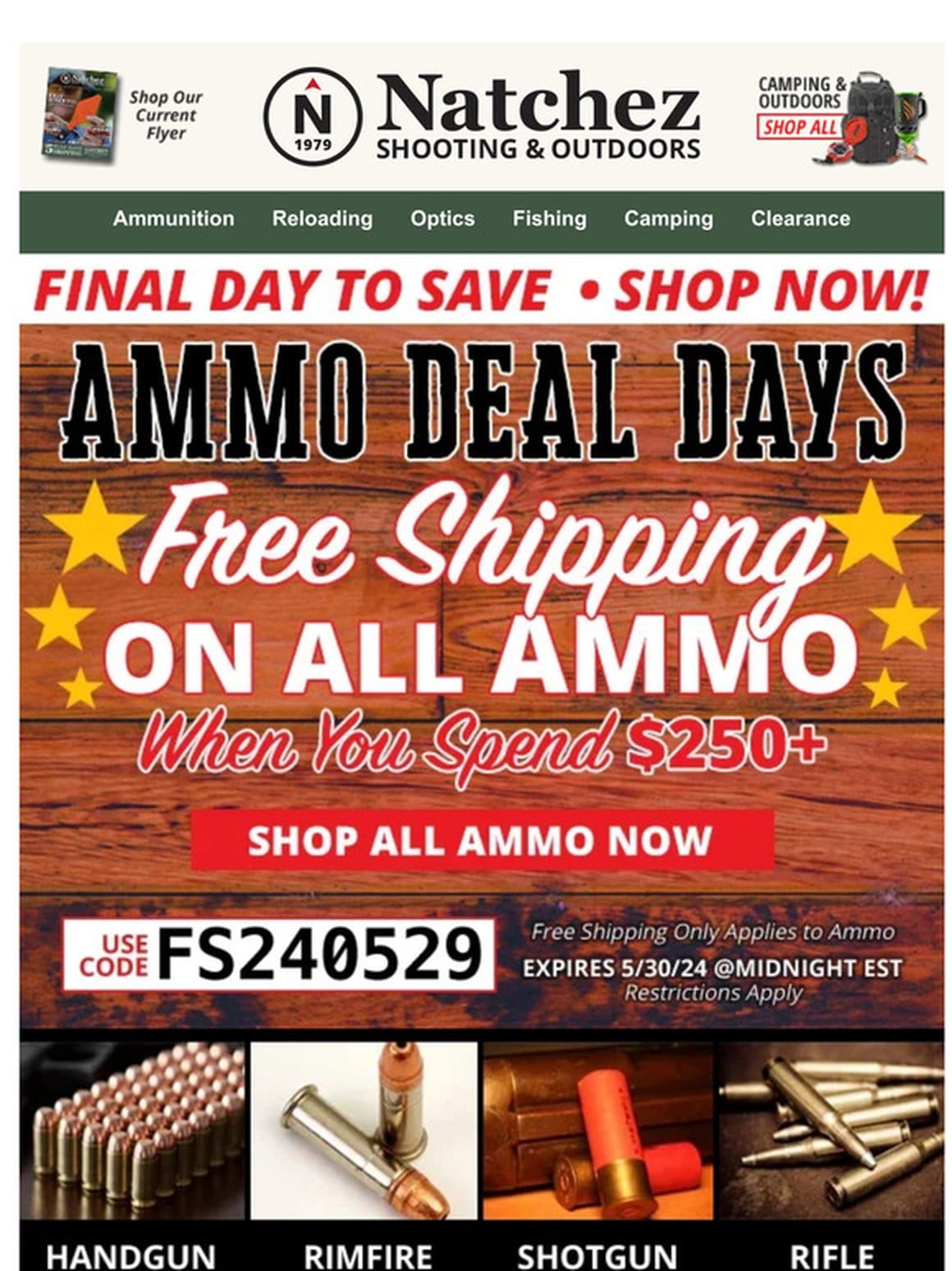 Final Day for Free Shipping on All Ammo