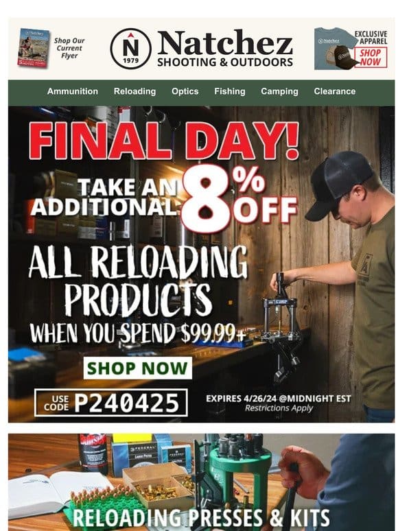 ? Final Day to Take an Additional 8% Off All Reloading Products ?