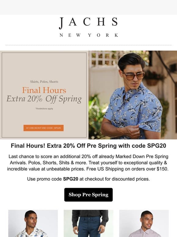 Final Hours! Extra 20% Off Pre Spring