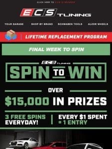 Final Week – Over $15，000 In Prizes – Spin To Win!