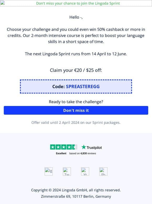 Final call: Join the Lingoda Sprint challenge