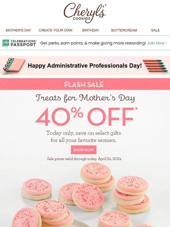 Flash sale: 40% off buttercream-frosted cookies for Mom.