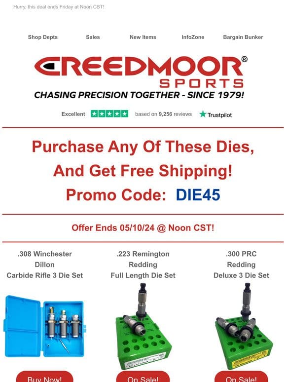 Free Shipping On Select In Stock Dies!