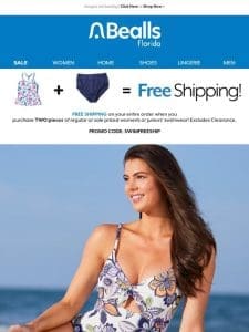 Free Shipping when you order 2 pieces of women’s swimwear! Details inside >