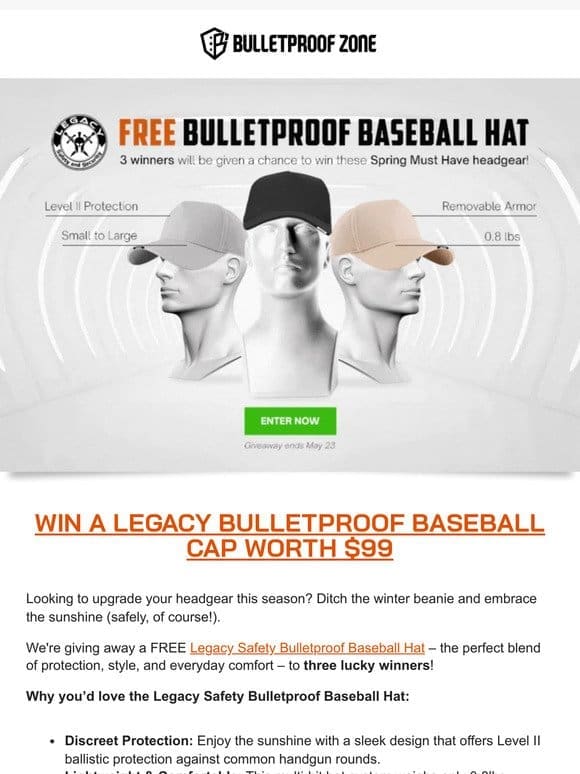 [GIVEAWAY] Win a Legacy Safety Bulletproof Baseball Hat