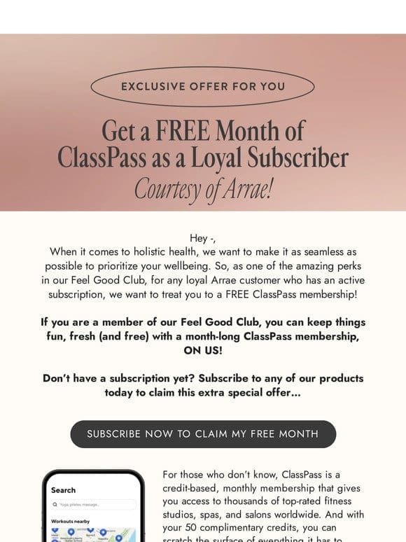 Get a Month of ClassPass， Courtesy of Arrae!