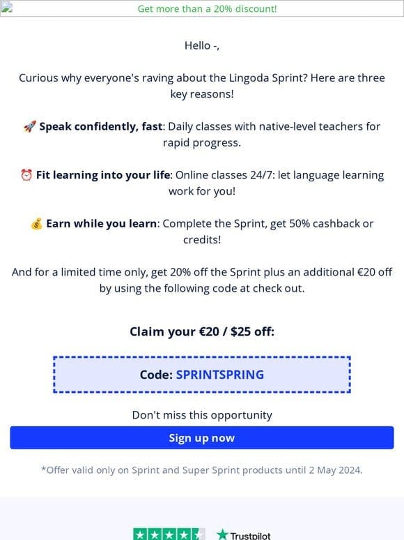 Get more than a 20% discount when you sign up for the next Sprint
