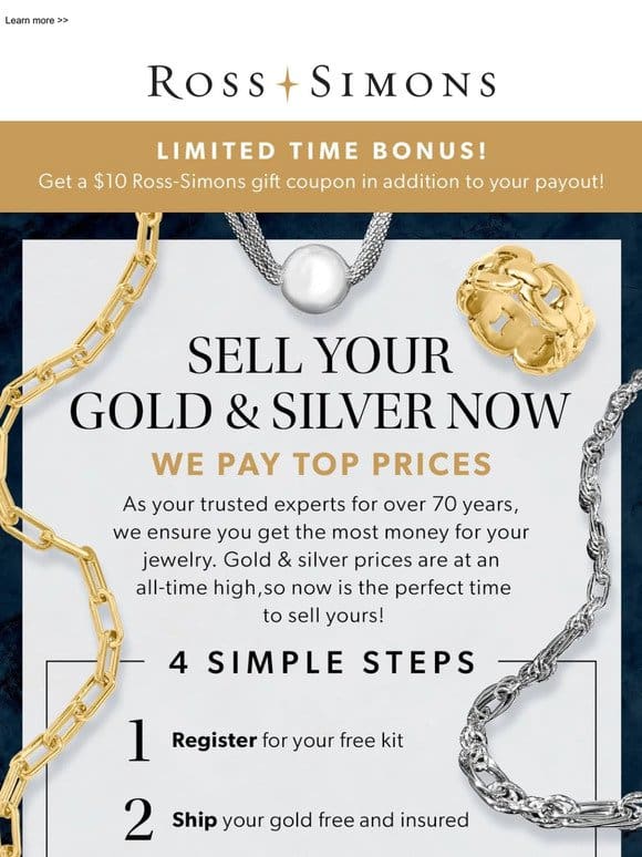 Gold prices are at an ALL-TIME high! Sell now & get an RS gift coupon