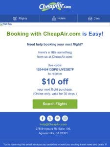 Here’s $10 off your next flight!